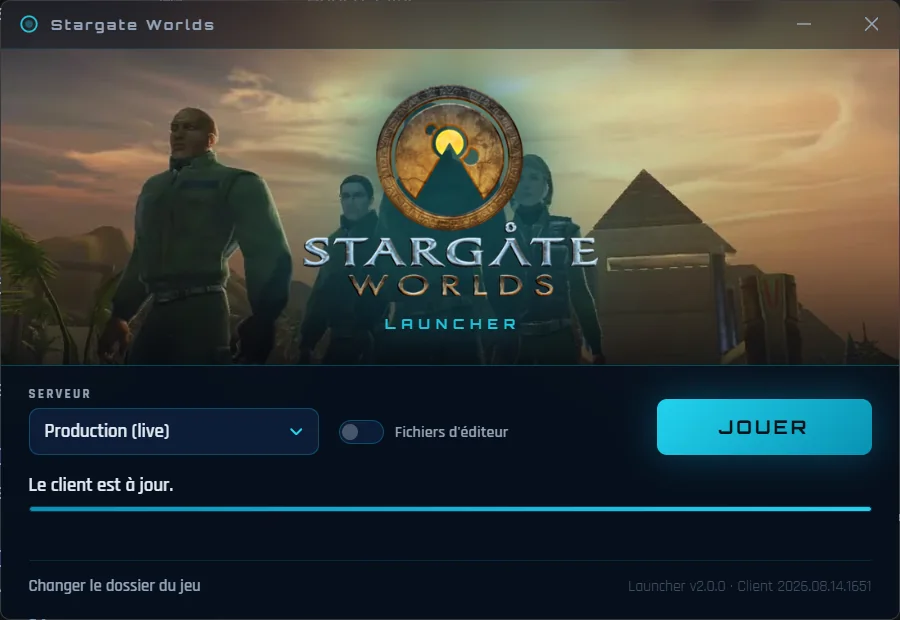 The Stargate Worlds launcher, ready to start the game